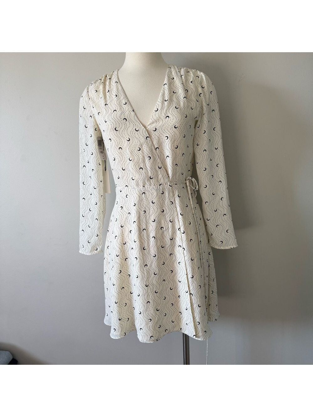 Babaton Ivory and Ebony Swirl Long Sleeve Dress